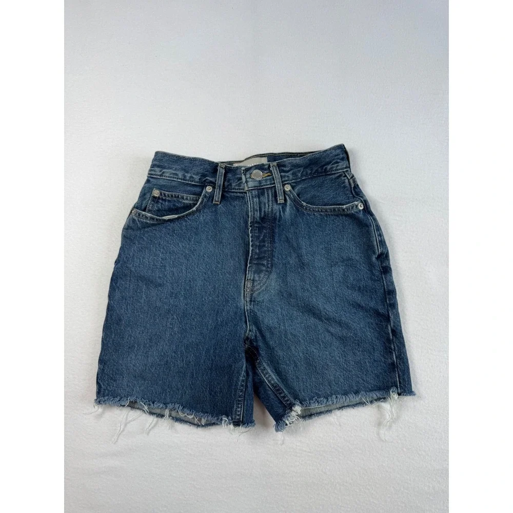 Coastal Everlane Womens 24‎ Rigid Way-High Short Blue Raw Hem Organic Denim